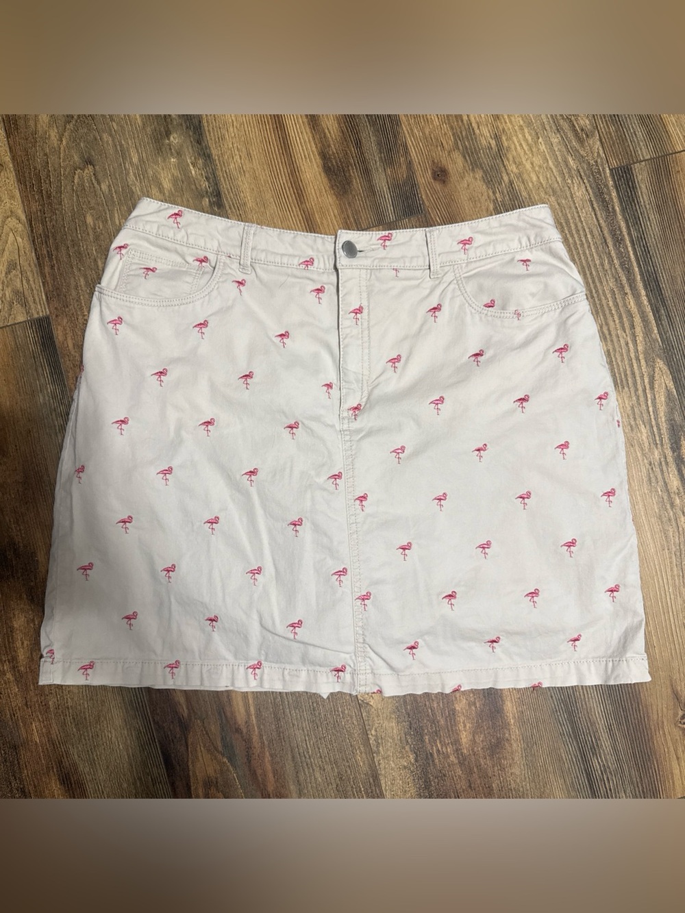 Croft & Barrow Classic Fit Flamingo Embroidered Cotton Skort Khaki Women’s Sz 12